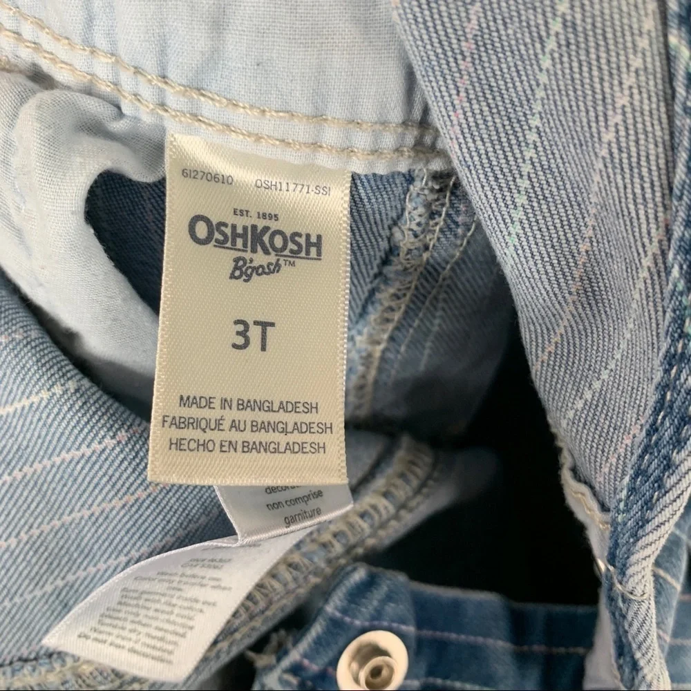 OshKosh B’Gosh Denim Overalls With Pink Green Purple Stripes Size‎ 3T